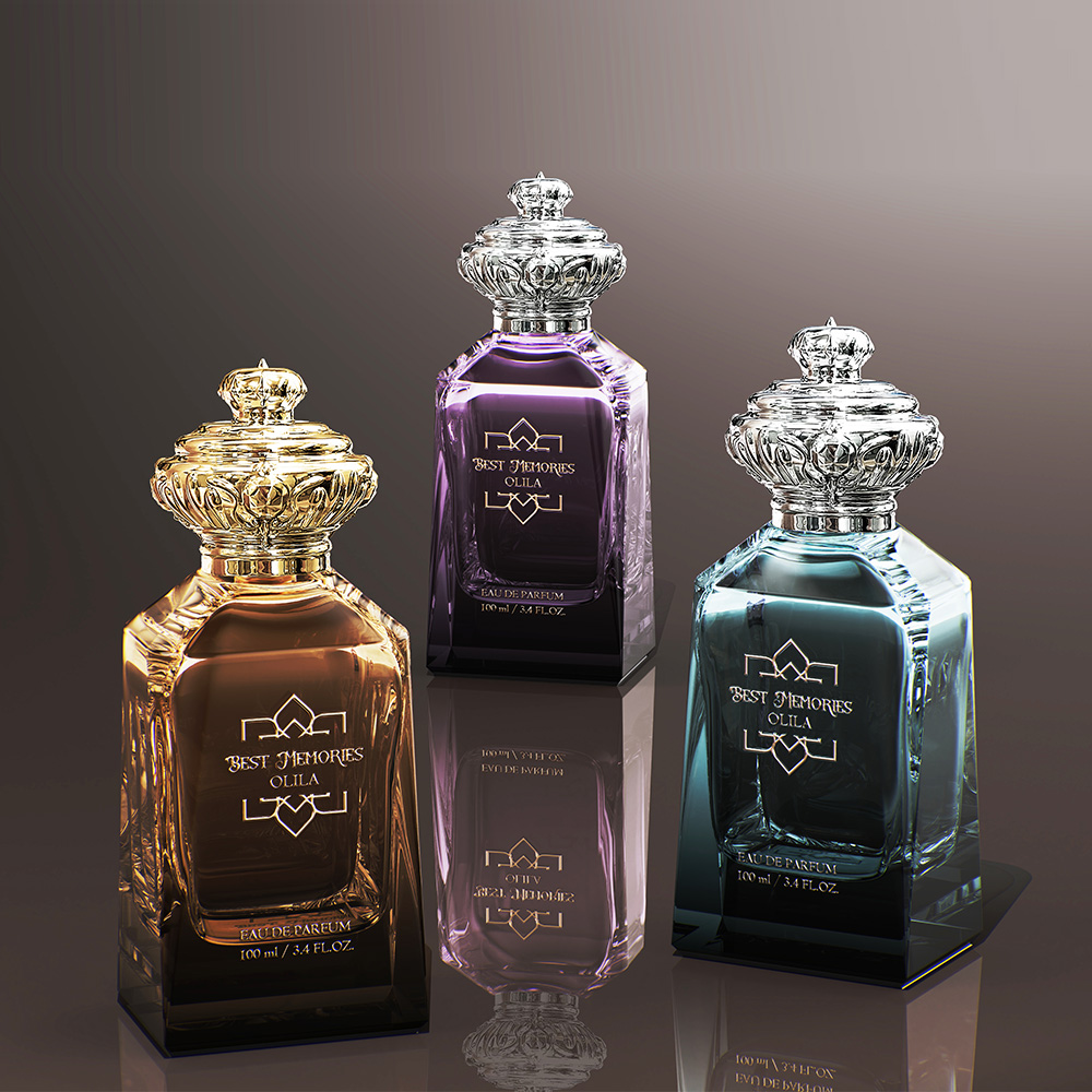 Ornate Crown Cap Colored Crystal Perfume Bottle