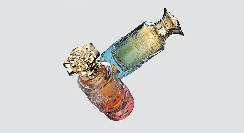 Artistic stained glass perfume bottle with unique colorful design