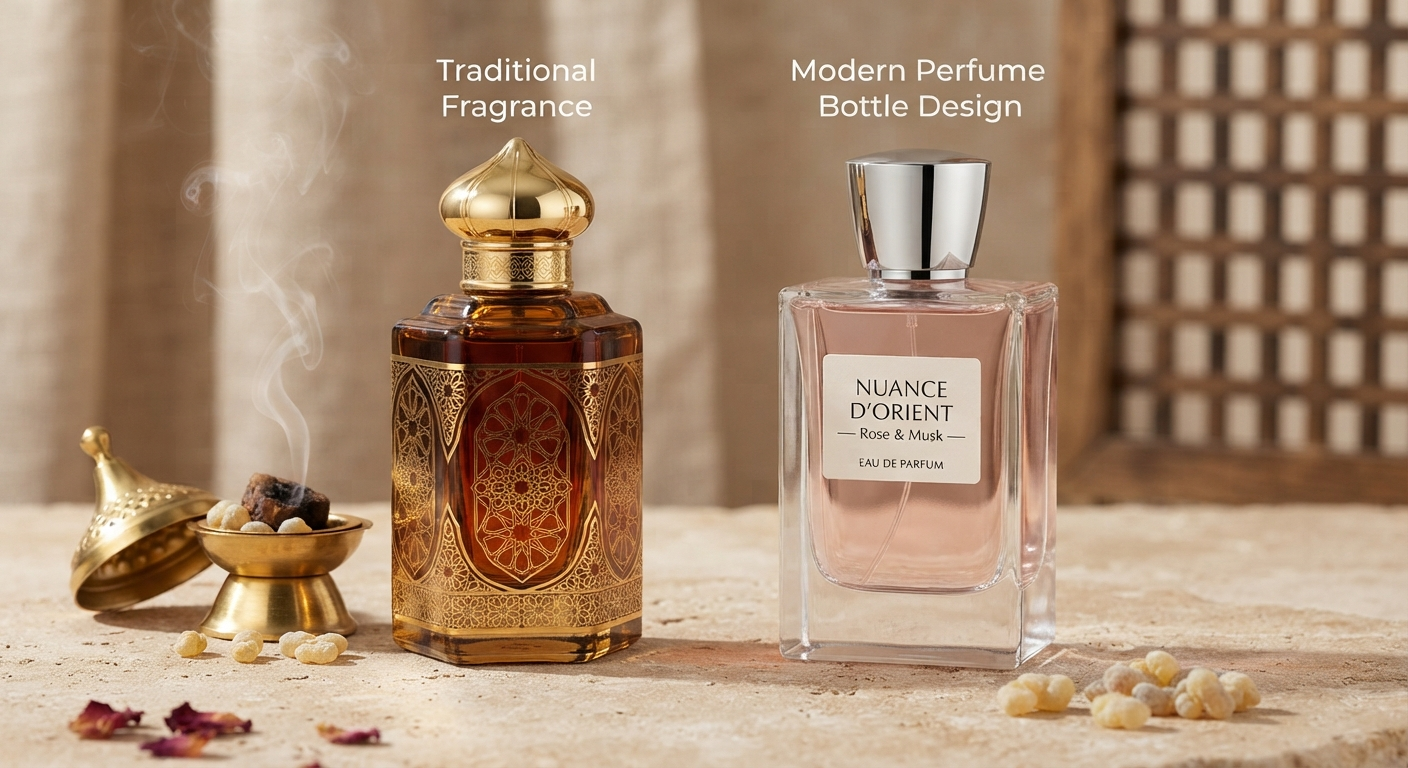 Traditional Fragrance and Modern Perfume Bottle Design
